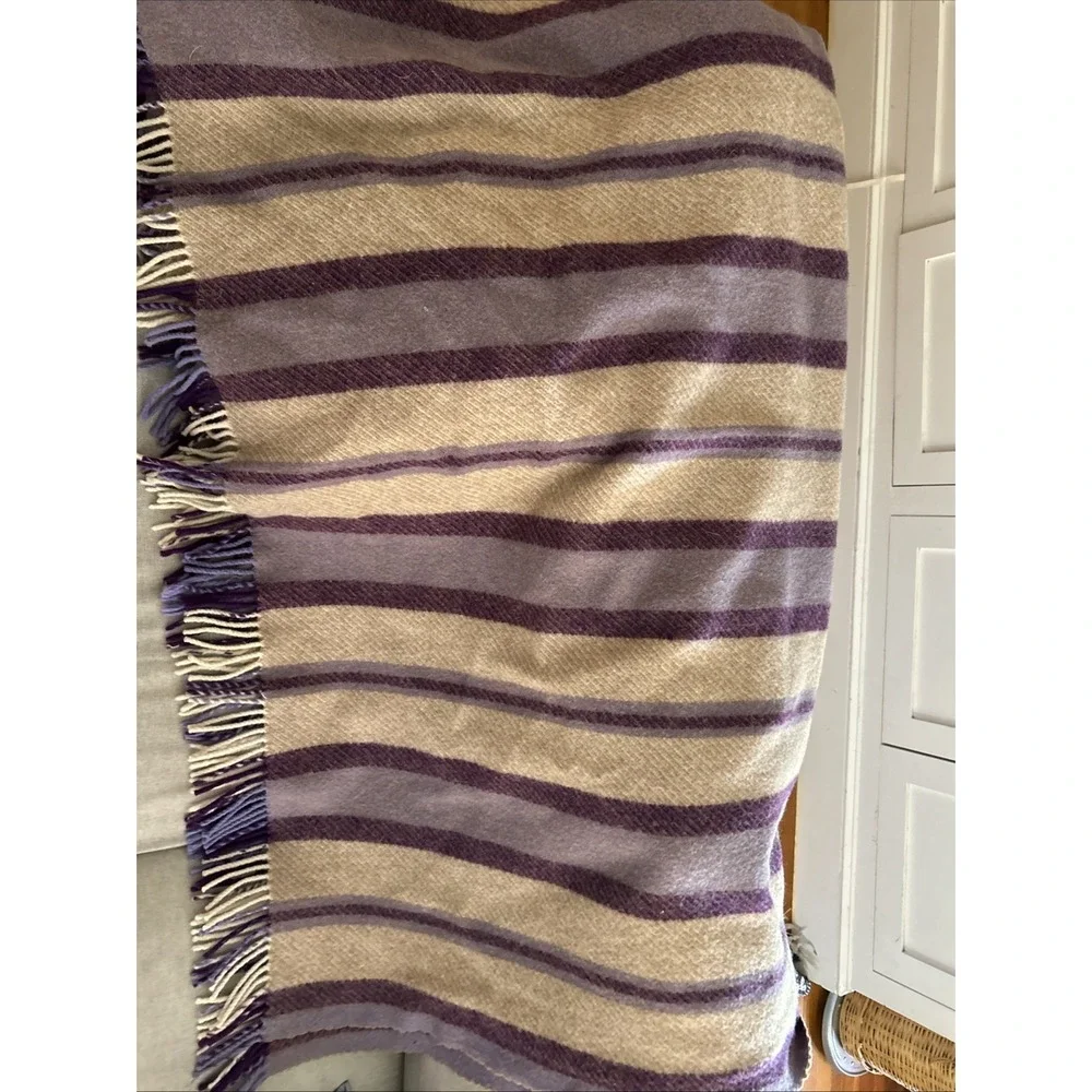 Foxford Connemara Shawl Pure New Wool Plaid Fringe Wrap Ireland Purple Tan 58X70